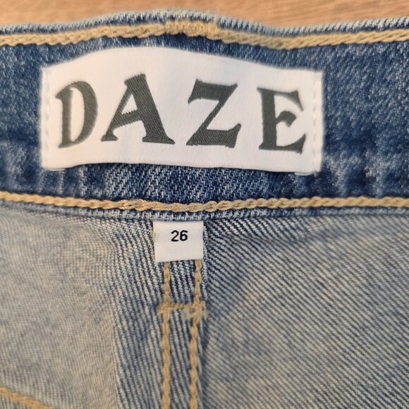 DAZE DENIM 1999 Shorts Slouch 90S Short Jean High Rise Distressed Shorts Blue 26 - Picture 8 of 16